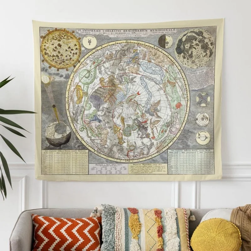 VIKAMA Retro Polyester Astrology Printed Wall Hanging Retro Star Map Tapestry Living Room Bedroom Home Decoration