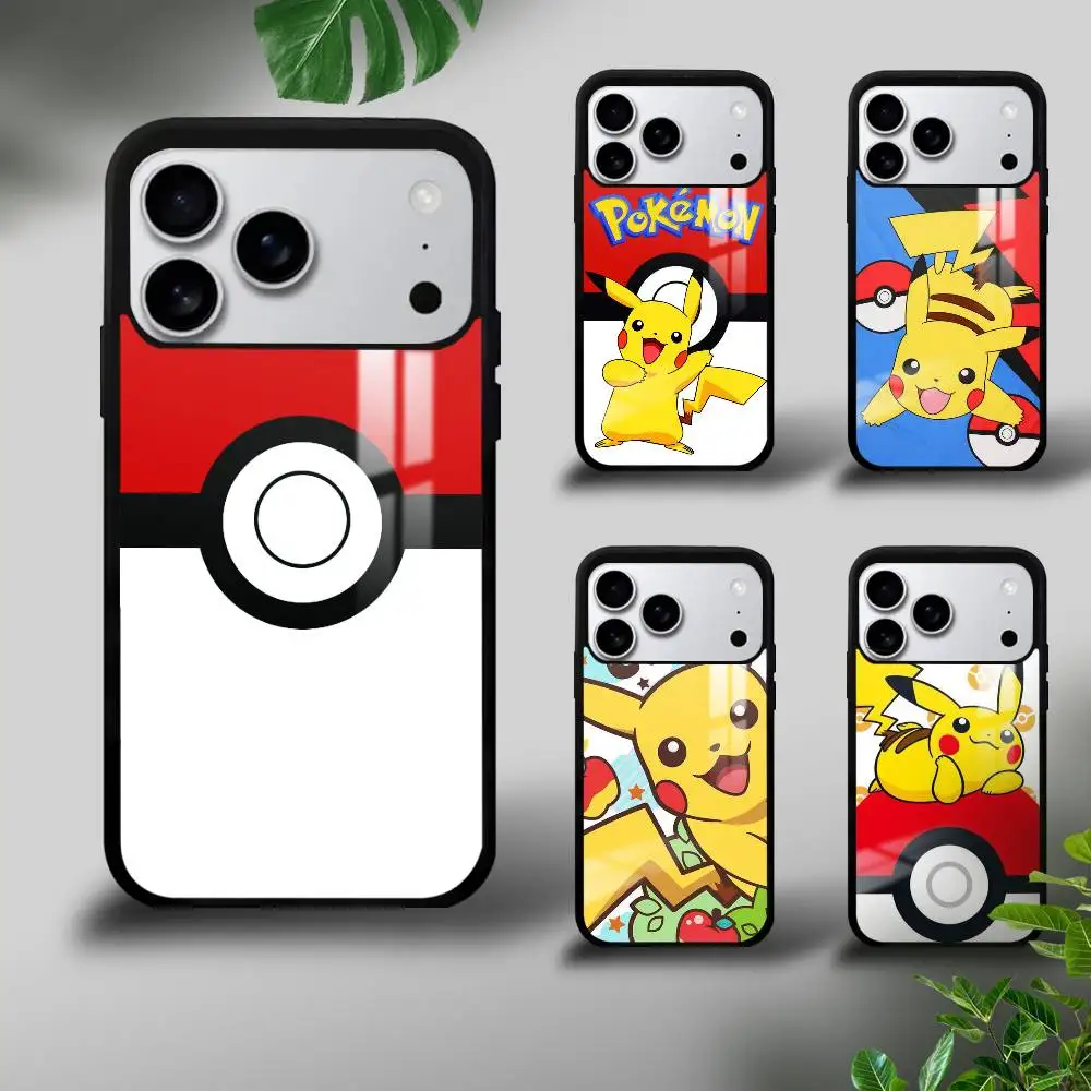 

Cute Cartoon P-Pikachu Phone Case For iPhone 17 16 15 14 13 12 11 Pro Max Mini Plus Hard Mirror Funda