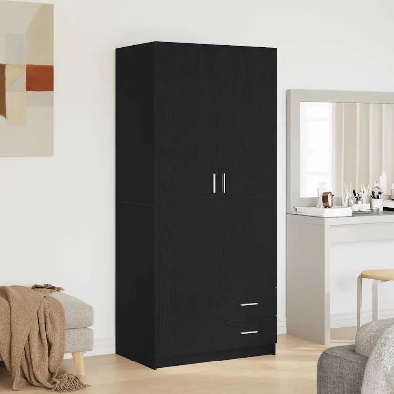 Armario de Roble Negro 80x50x180 cm, Madera de Ingeniería, Armario Moderno con 2 Puertas y 2 Cajones de Almacenamiento de Gran Capacidad, 70 kg