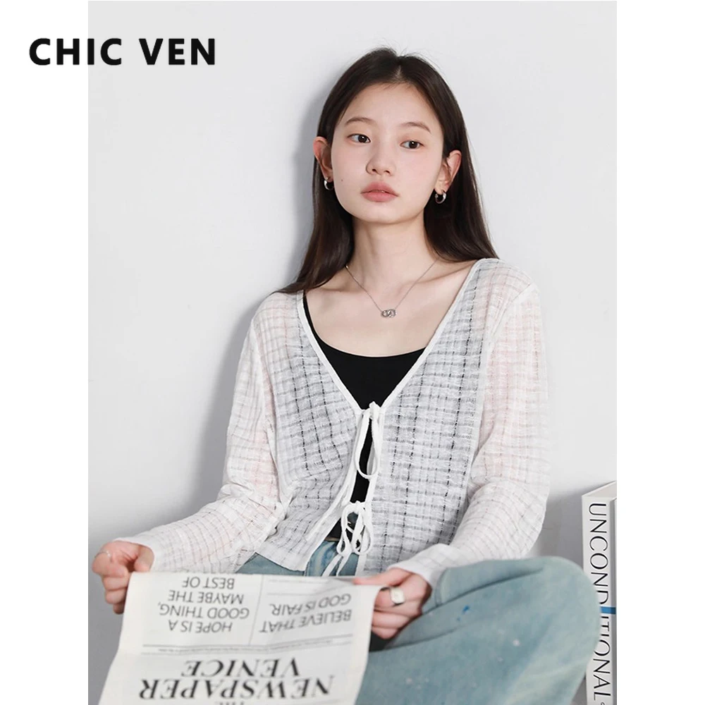 

Женский кардиган CHIC VEN, свободный повседневный новый однотонный вязаный свитер с v-образным вырезом на шнуровке, женское короткое пальто с вырезами, весна-осень 2025