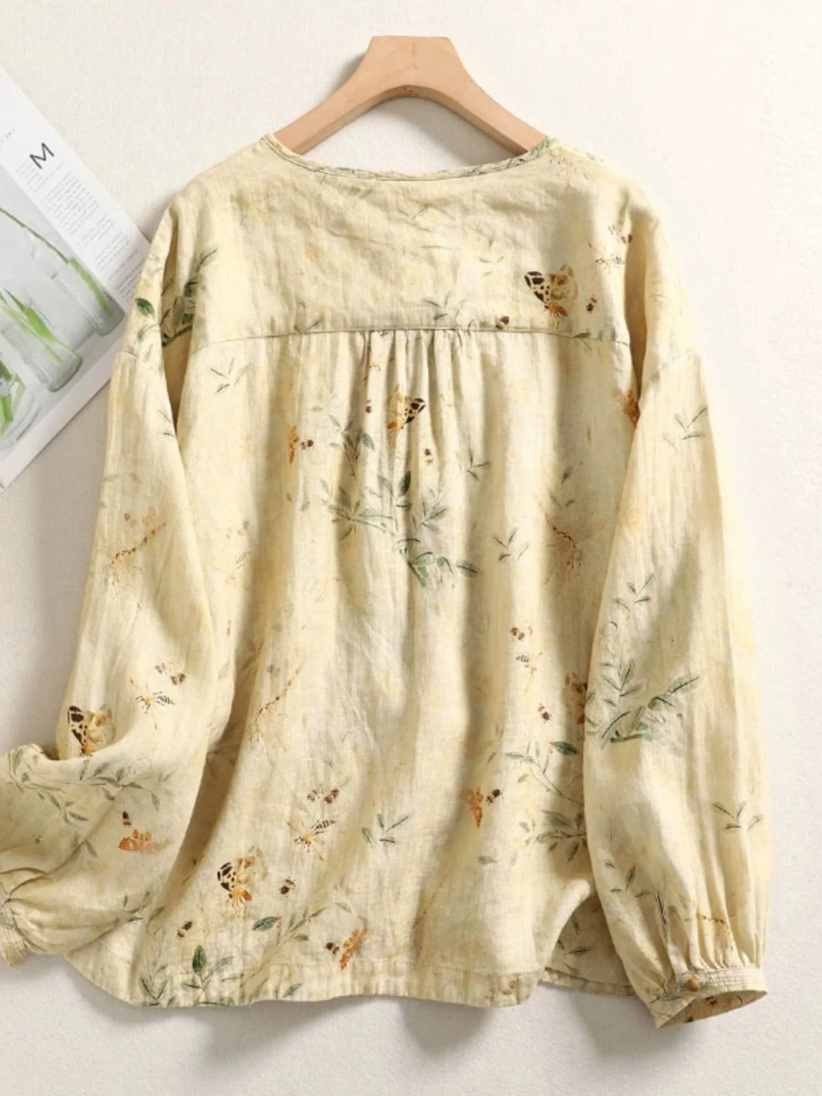 Retro Floral Print Cotton Linen irt Large Size Women's Faion round Ne Button up Long Sve Linen Casual Open Cardigan Top