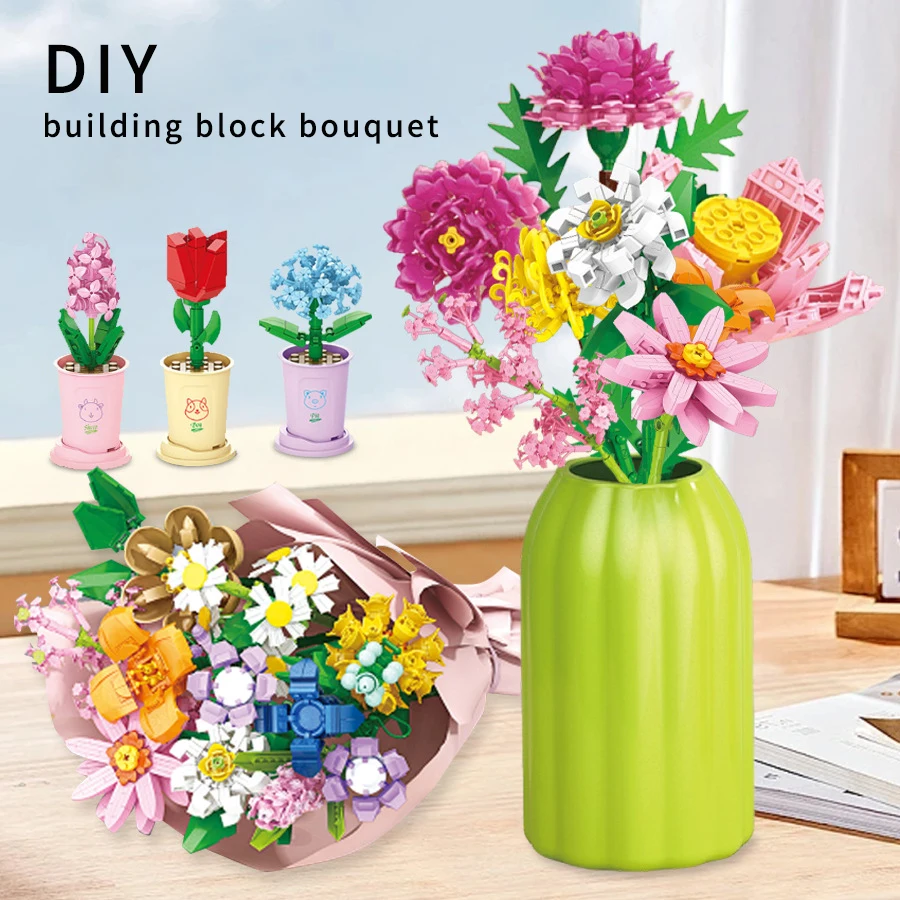 

Children's DIY creative zodiac building blocks, flower bouquets, plant potted plants, decorative items, handcrafted assembly toy