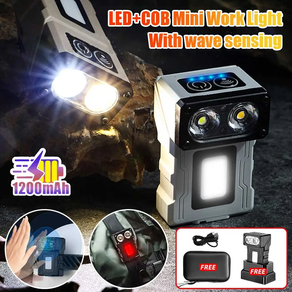 LED Headlight COB Mini Portable USB Rechargeable 180 Rotations Magnetic Fishing Work Light Outdoor Head Mounted Torch Emergency