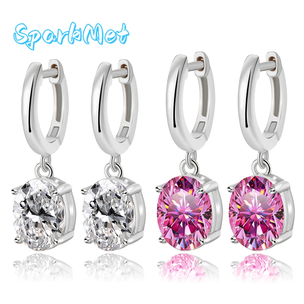 

SparkMet 100% Real 1-2ct Oval Moissanite Drop Earrings Women with Certificate Passed Diamond Test Jewelry Gift S925 Silver