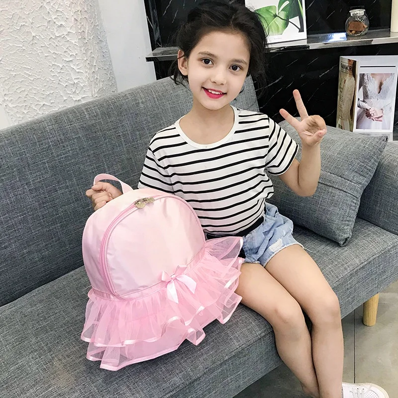 Children Princess Pink Dance Backpacks New Fashion Girls Ballet Practice Dress Props Placement Lace Bow Dance Bags Hot