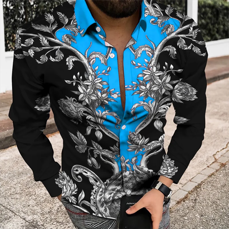 New Men's Long Sleeve Shirt 3D Print Pattern Long Sleeve Roll-Neck Shirt Prom Dress Multicolor Choice Casual Fashion Retro Top