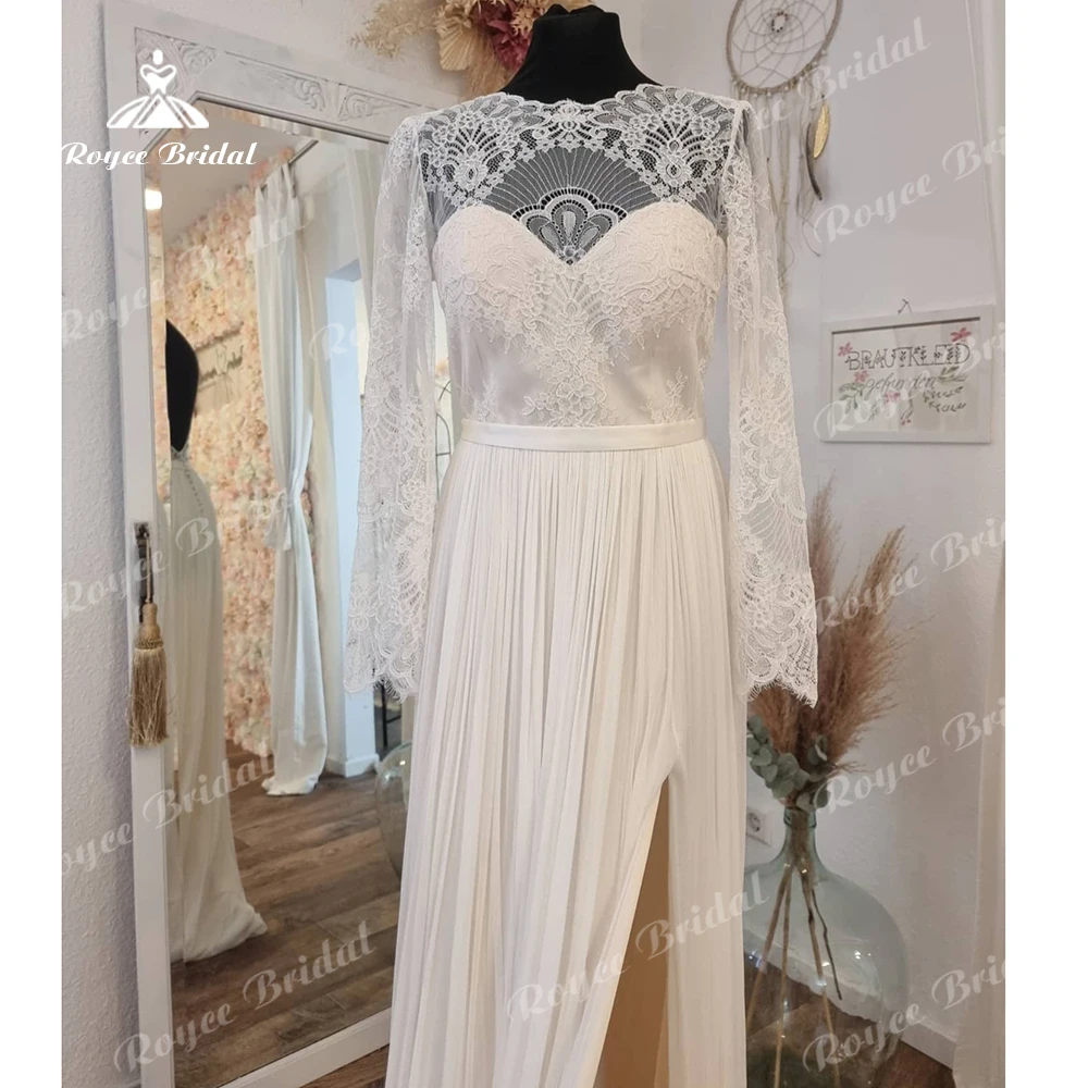 

Roycebridal Hippie Lace Long Sleeve Dress Bridal Robe Sexy A Line Boho Wedding Dresses 2024 Plus Size Women Beach Wedding Gowns