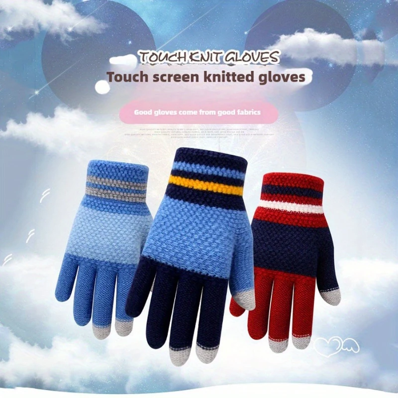 Guanti invernali touchscreen Guanti da dito unisex foderati in pile lavorato a maglia caldo per ragazzi e ragazze per la stagione fredda