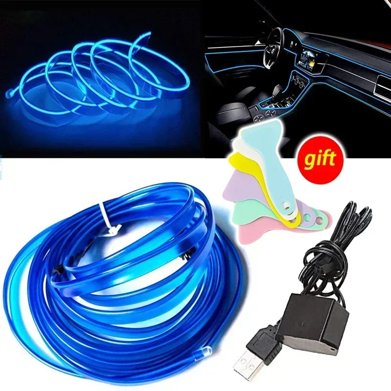 1/3/5M Car Interior Led Decorative Lamp EL Wiring Neon Strip For Auto DIY Flexible Ambient Light USB Party Atmosphere Diode