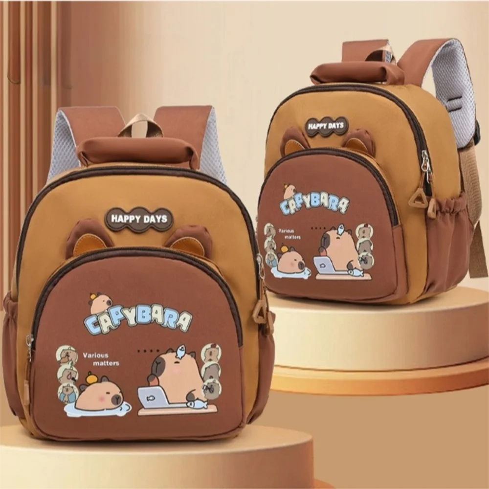 Cute Cartoon Lightweight Capybara Backpack  Large Capacity Capybara School Bag Multi-Pockets Nylon Kindergarten Backpack
