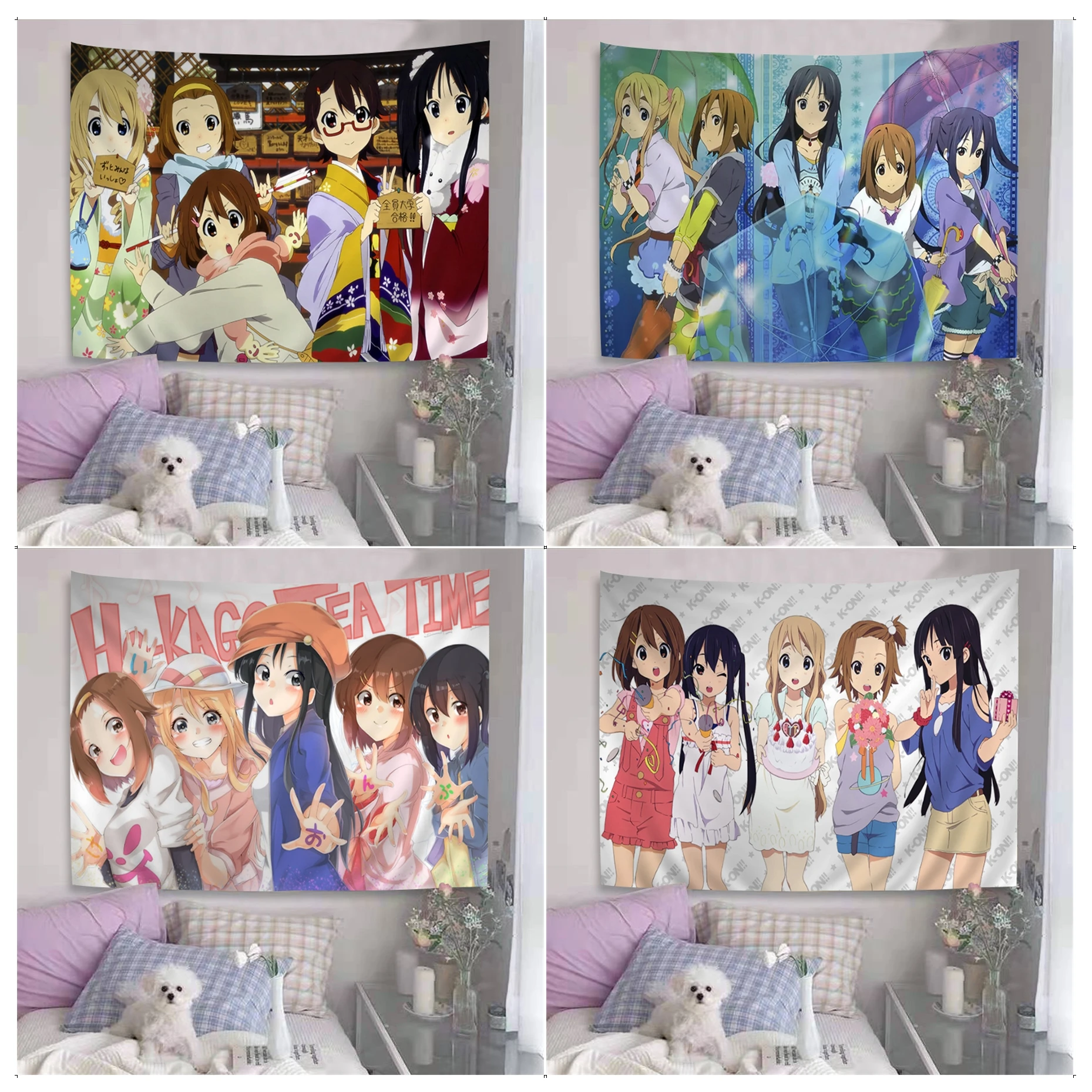 Nova K-ON! Anime colorido tapeçaria parede pendurado hippie flor tapetes decoração do dormitório ins decoração de casa