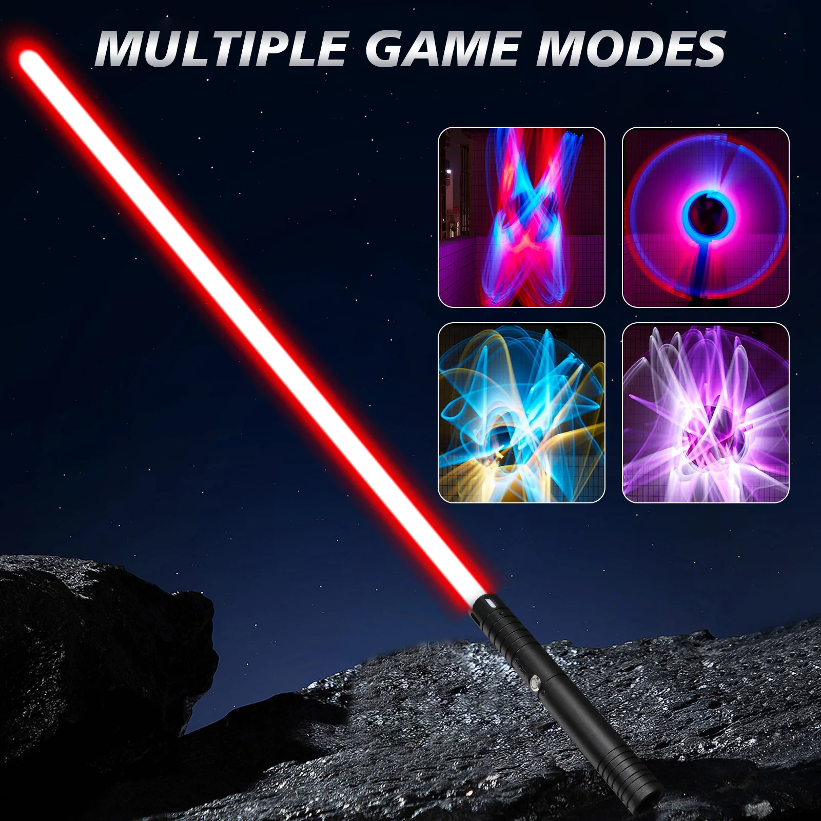 RGB Dueling Lightsaber، مقبض معدني، 15 لونًا، 4 أوضاع، 6 أصوات، قابلة لإعادة الشحن عبر USB - للأطفال والكبار
