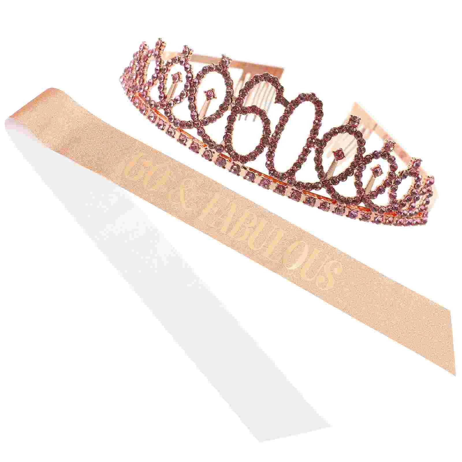 60th Birthday Party Decorations Female Crown Sash Ideas Wedding Gift for Women Shoulder Strap Gifts Tiara Bride