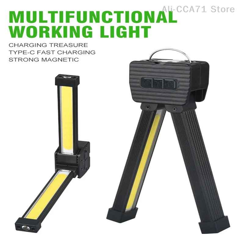 Rechargeable LED Work Lights 4 Modes Foldable Flashlight With Magnetic Hanging Hook COB Tent Lamp USB Rechargeable Flashlight