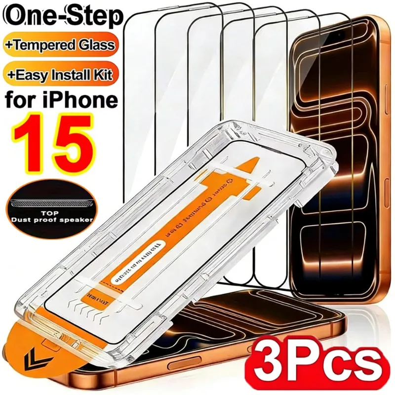 

1-3 шт., закаленное стекло без пыли для iPhone 15/15 Plus/15Pro/15 Pro Max, защитная пленка от царапин, защитная пленка для экрана
