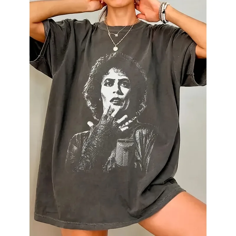 Retro 'Rocky Horror Show' T-shirt for Women, Seasonal New Item Suitable for Both Men and Women, High Street T-shirt