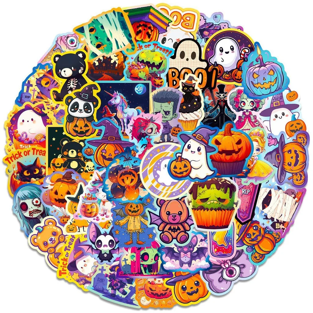 50PCS Halloween Graffiti Stickers - Pumpkin, Bat & Castle Designs for DIY Luggage Decor(Anime Worlds Store)