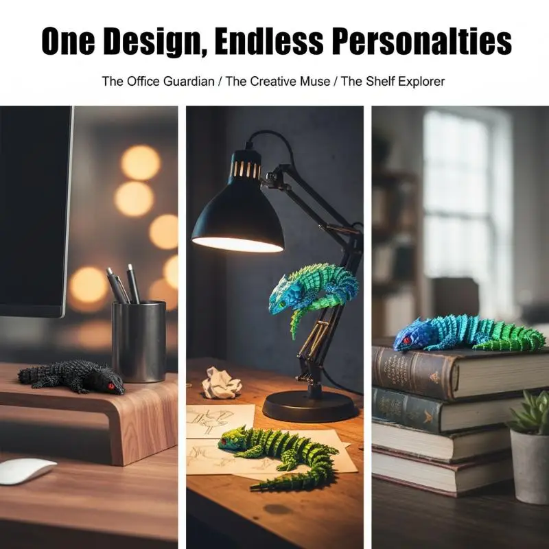 3D Printed Conjoined Lizard Cartoon Statue Movable Tail Ornament for Desktop Kids Room Decor GiftGood Quality view 5