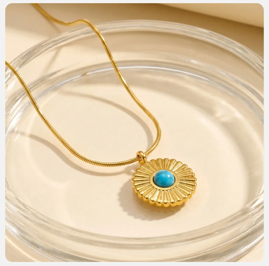 Vnox Vintage Böses-Auge-Anhänger-Halsketten für Frauen, vergoldeter Edelstahl, Türkis-Schlangenkette, Anhänger, Alltagsschmuck – Detail 6