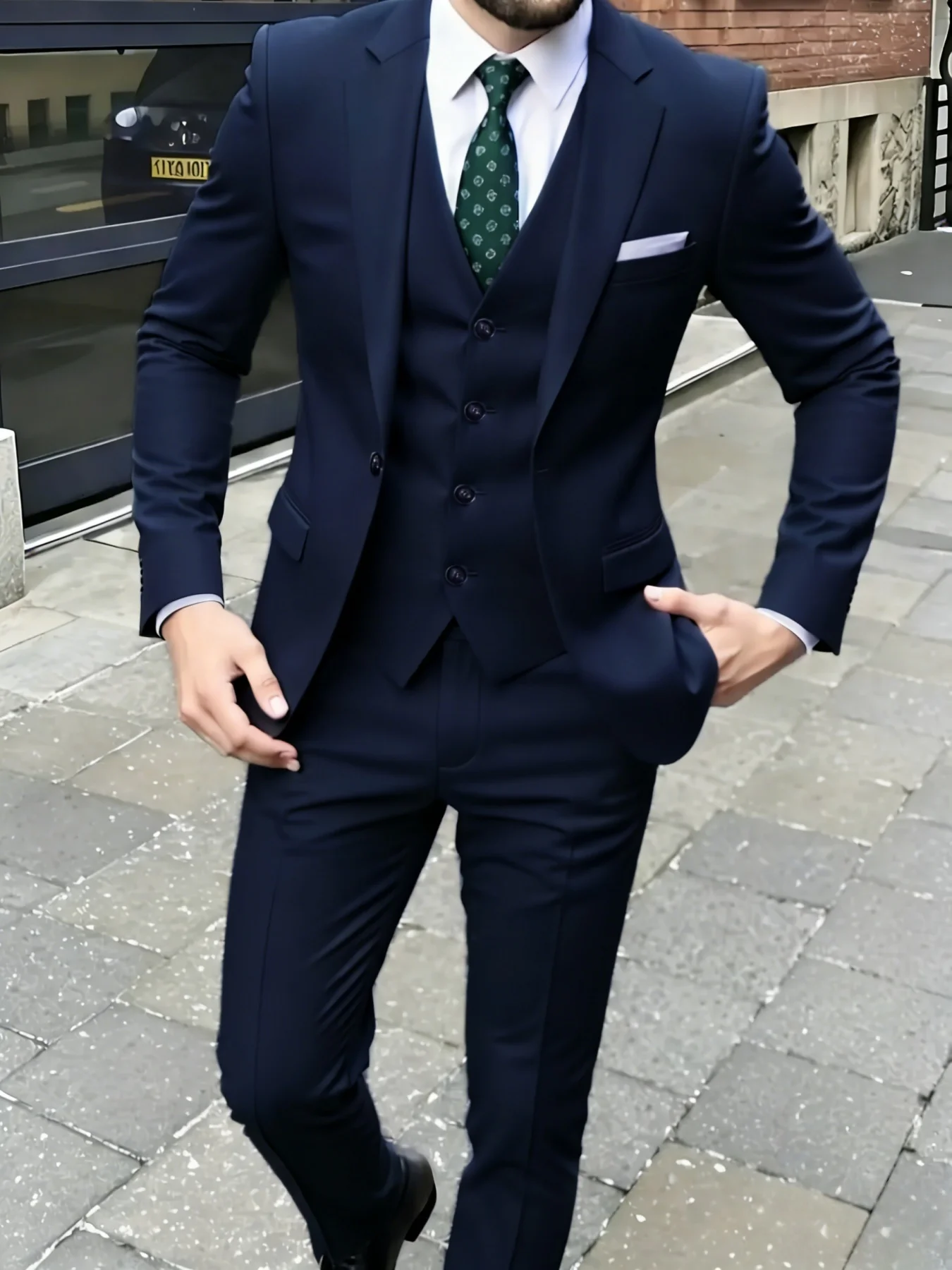 

Men's Sharp Business Suit Set 3-Piece Single Breasted Solid Color Blazer Vest Pants Elegant Office Party Wedding