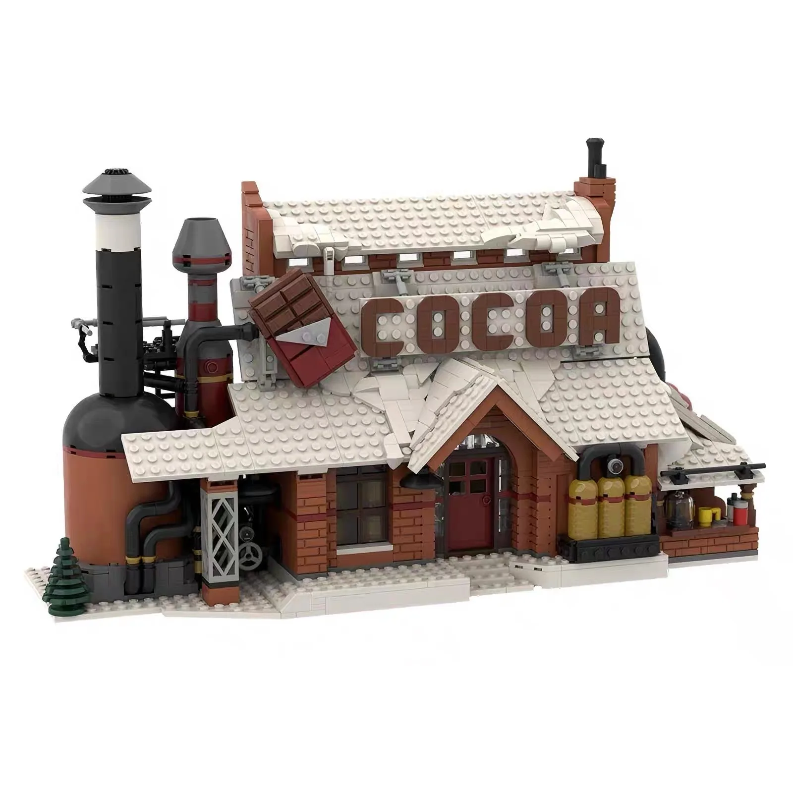 Moc inverno fábrica de chocolate bloco de construção conjunto casa neve cabana arquitetura montar ideia brinquedos diy crianças presentes natal
