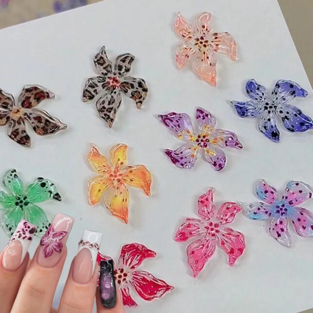 20 teile/beutel 3D Gepunktete Acryl Blume Nail art Charms Gemischte Gradienten Flache Rückseite Harz Lilie Nagel Dekorative Gefälschte Blume DIY Nagel teil