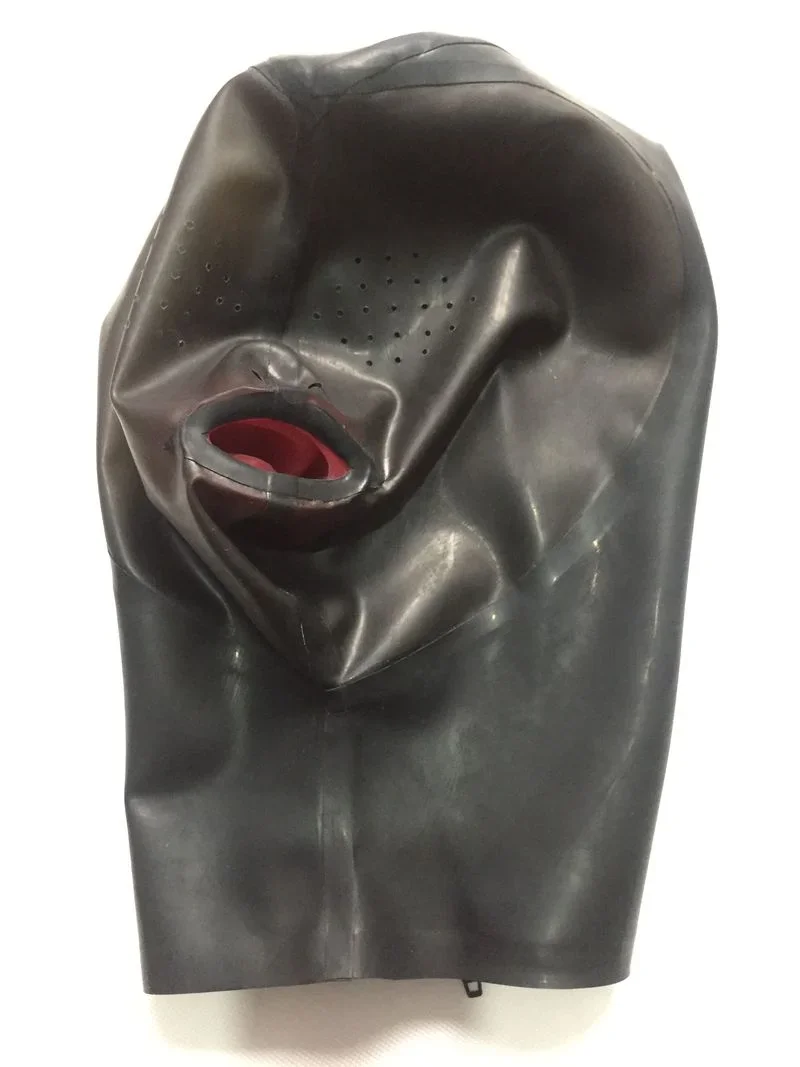 

Natural Latex Women Mask Rubber Hood with Nose Tube and Gag Small Hole Cosplay Costumes Handmade