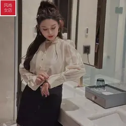 French Chic and Beautiful Winter New Style Loose and Luxurious Retro Solid Color Versatile Slimming Long Sleeved Shirt for Women