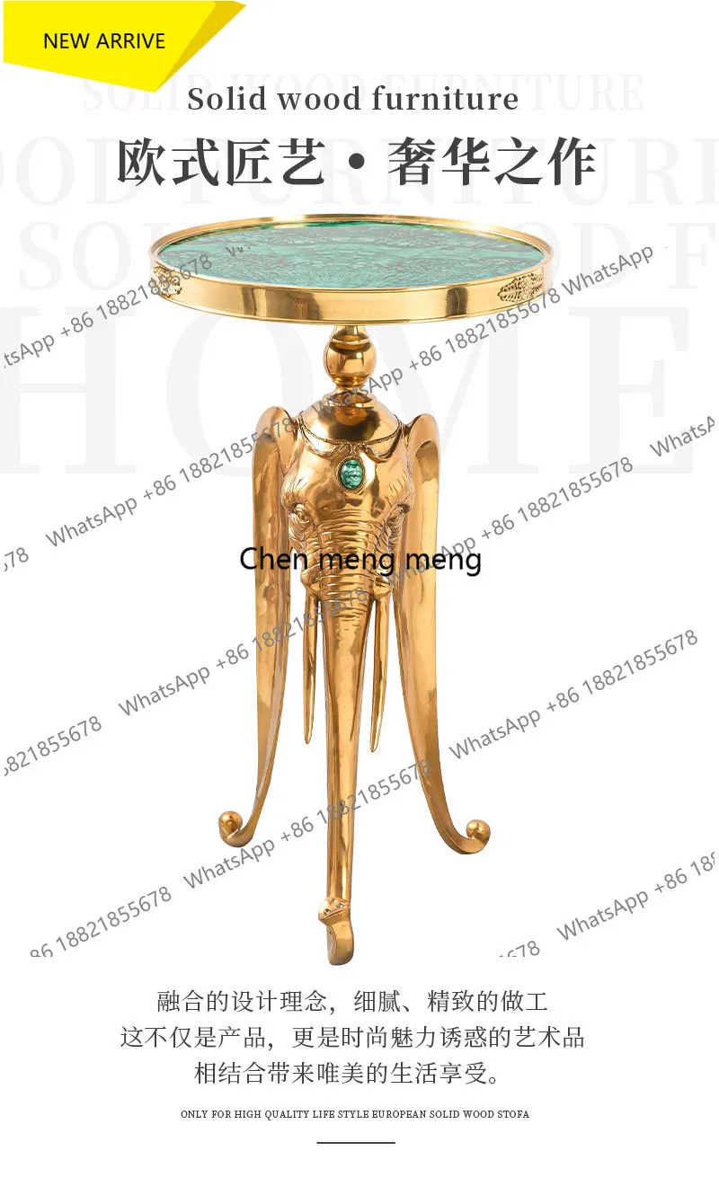z183 French light luxury retro all-copper European imitation malachite green ceramic elephant round table
