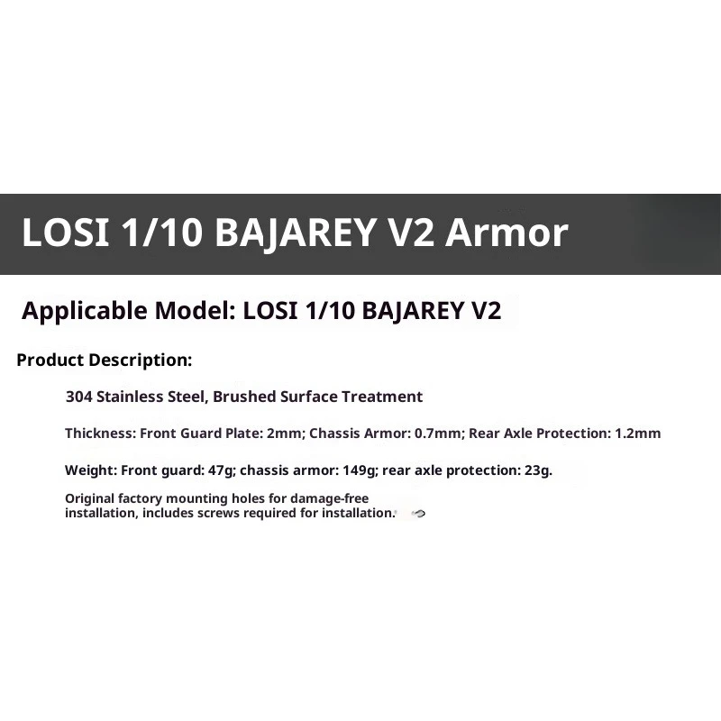 Vordere und hintere Stoßstangenschutz- und Chassispanzerplatte aus Edelstahl für LOSI 1/10 BAJA REY V2 und Mini Rey.