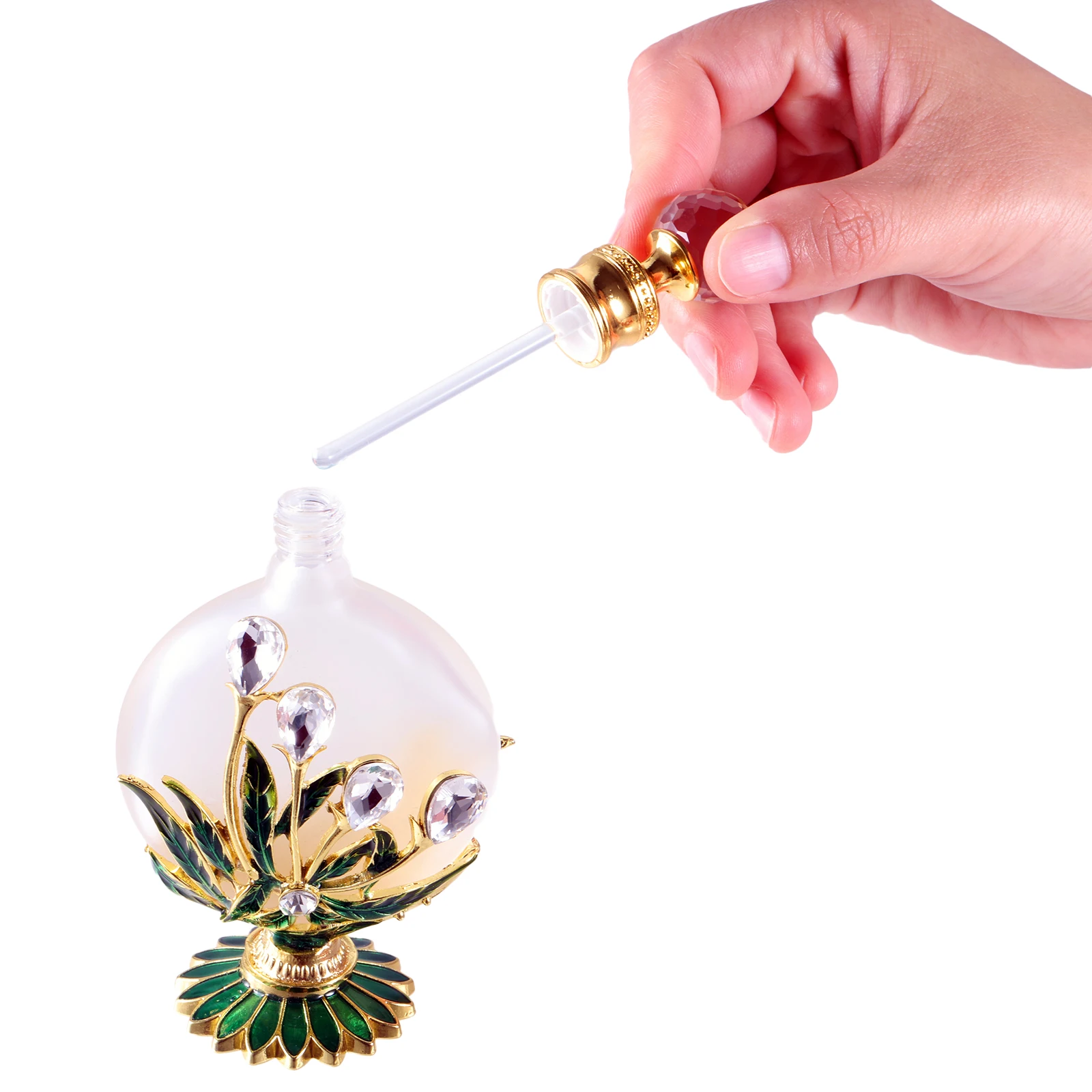 Ornament Small Bottle Retro Style Enamel Maple Hollow Flower Crystal Cap Empty Frosted Glass Vial 30ml Decor Home/Store/Hotels