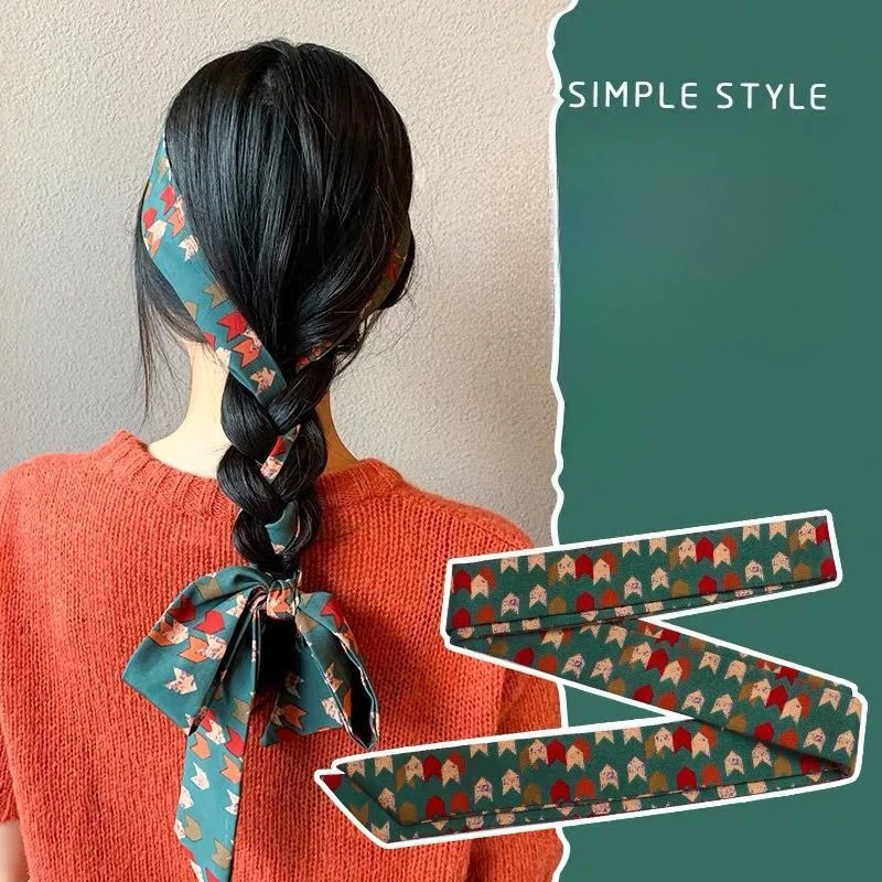 

Элегантная повязка на голову, женский шелковый шарф, полоска для волос, резинка для волос, держатель для хвоста, модные ретро-аксессуары для волос для офисной вечеринки, спорта