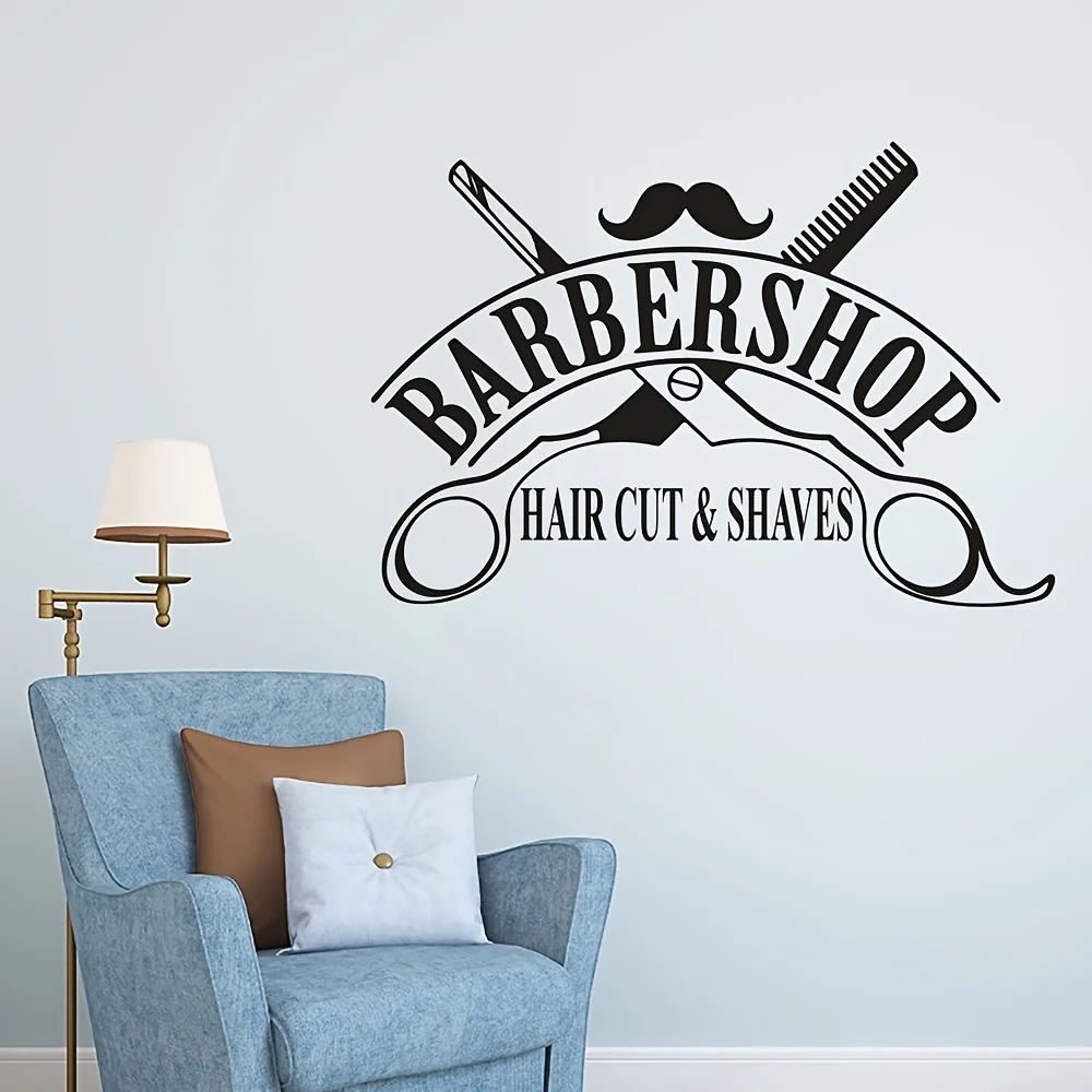 1pc Barber Shop Wall Sticker Stylish Haircut And Shave Design For Beauty Salons And Spas Vinyl Wall Decor For Barbershop