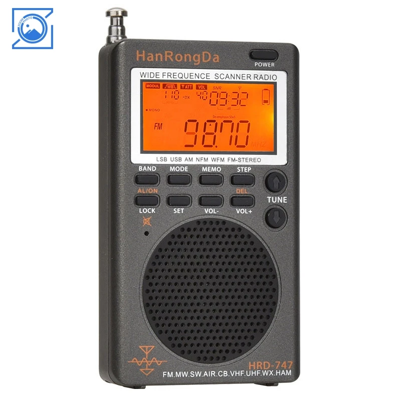 

Портативное радио HRD-747 полнодиапазонное радио с цифровым дисплеем поддерживает FM MW SW AIR CB VHF UHF WX HAM
