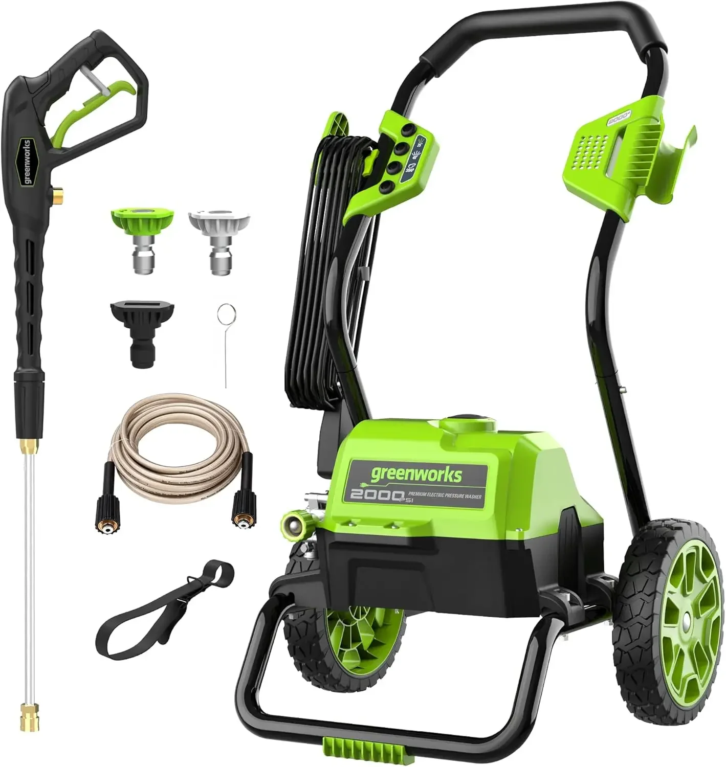 2000 Max PSI @ 1.1 GPM (13 Amp) Electric Pressure Washer (Black Frame) PWMA Certified, Green