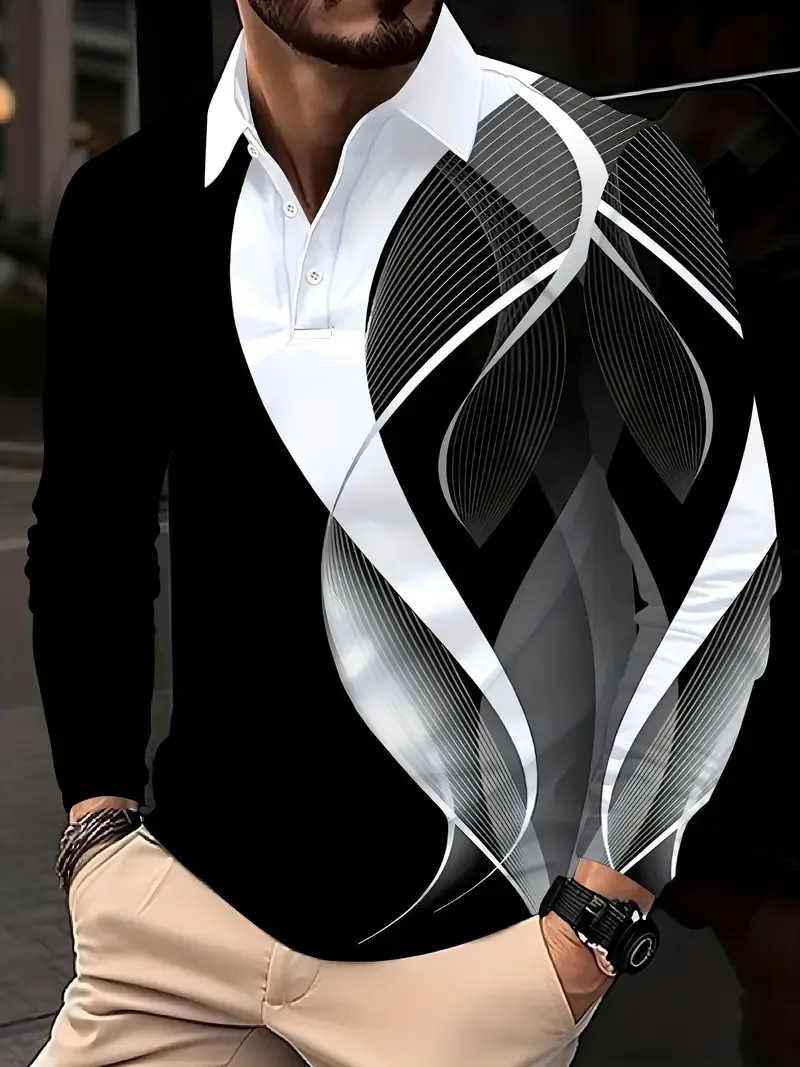 

All Season Fashion Striped Pattern Men's Polos T-Shirts Long Sleeve 3D Printed Streetwear Male POLO Tee 6XL Big Size Casual Tops
