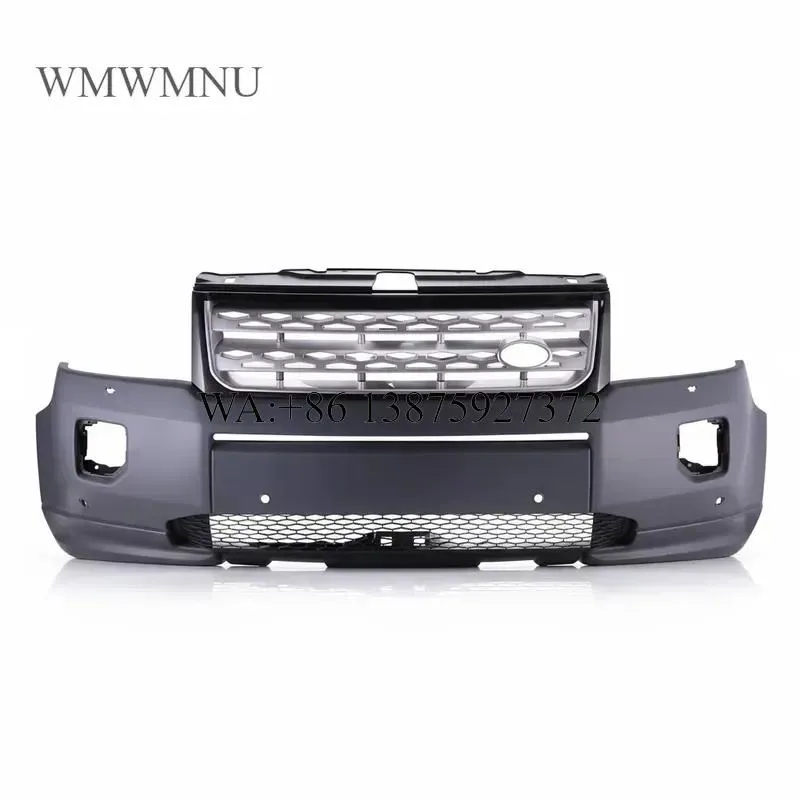 Wmwmnu for LR040836-B Assembly Primed Car Front Bumper with Radar Hole Spray Holes Black Grille for Freelander 2
