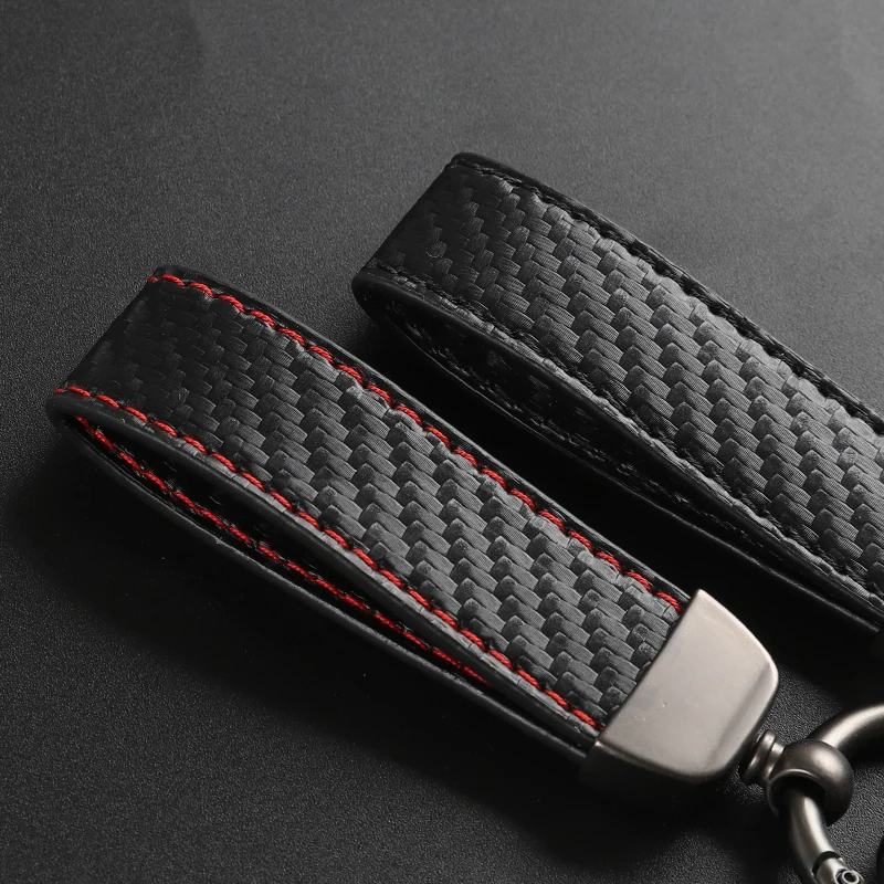 Car Carbon Fiber Leather Keychain Horseshoe Buckle Jewelry for Dodge RAM SRT 1500 2500 3500 Leather Keychain Car Accessories