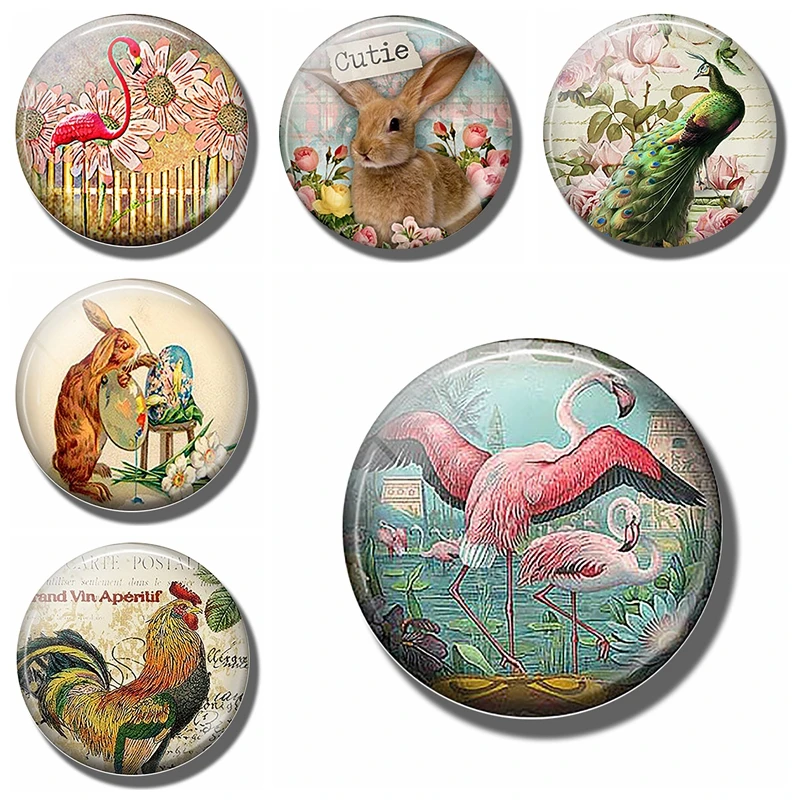 

Flamingo Garden 30 MM Fridge Magnet Snow Bird Lover Gift Glass Cabochon Magnetic Refrigerator Stickers Note Holder Home Decor