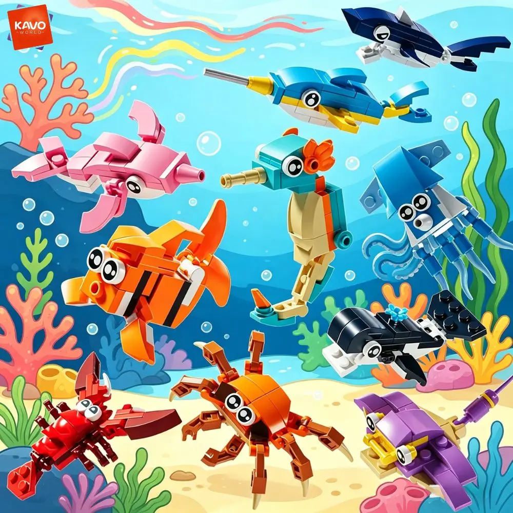 KAVOWORLD 307PCS Colorful Ocean Life Building Blocks 10 in 1 Assemble Sea Animal Models Educational Toys for Kids Creative Play