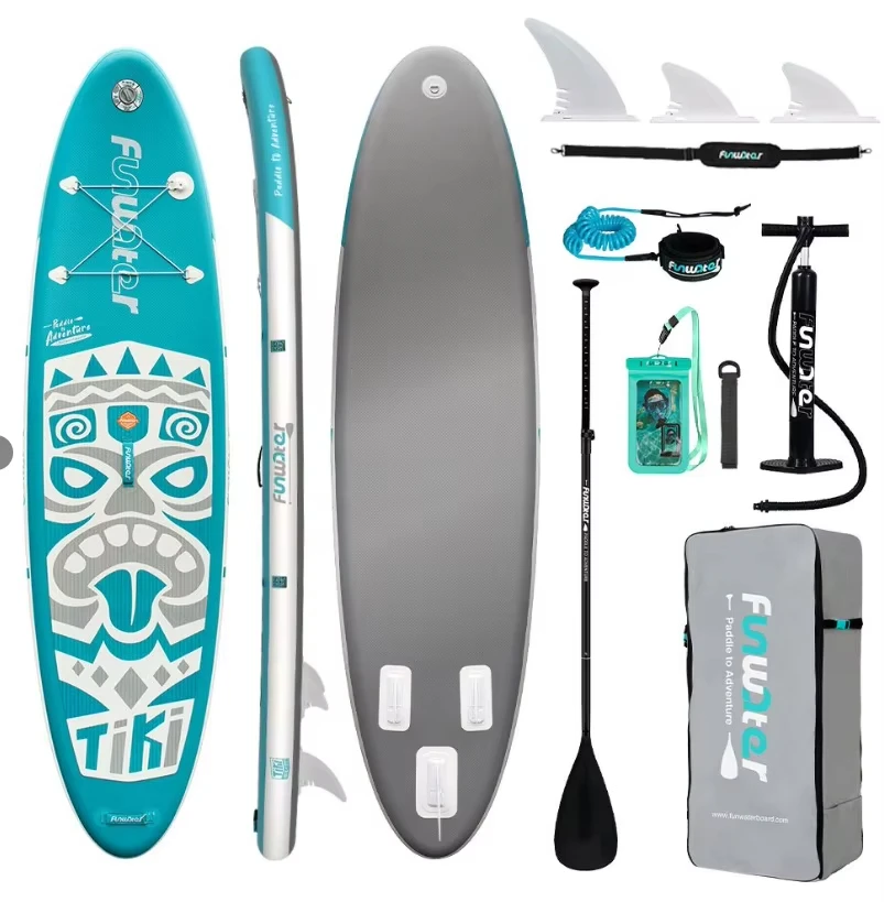 Funwater gonflable Stand Up Paddle Board 10'6 "320 cm sarcelle TIKI Stable pont antidérapant accessoires complets SUPFW04A