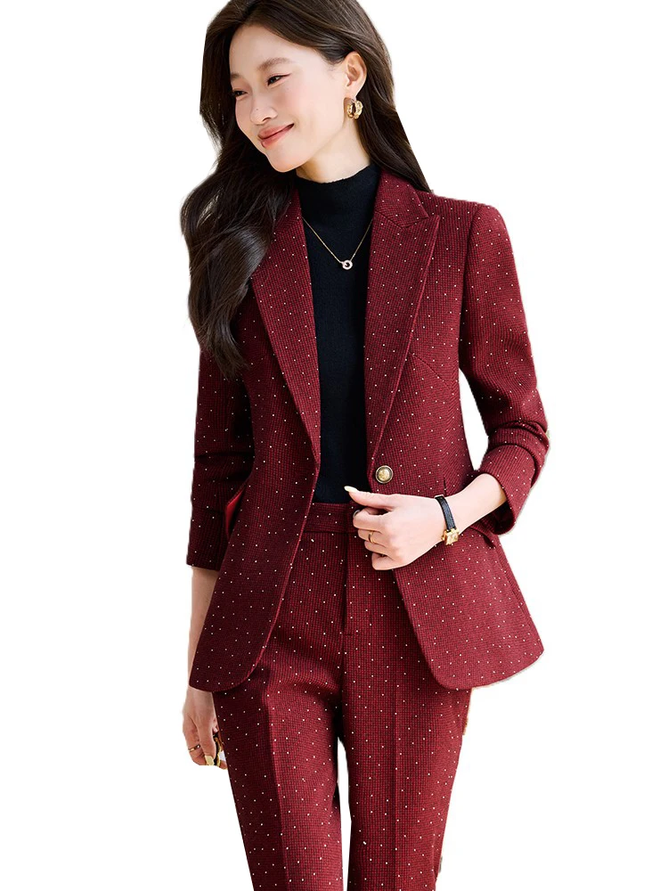 

Office Ladies Pant Suit Women Work 2 Piece Blazer Set Female Formal Jacket And Trouser