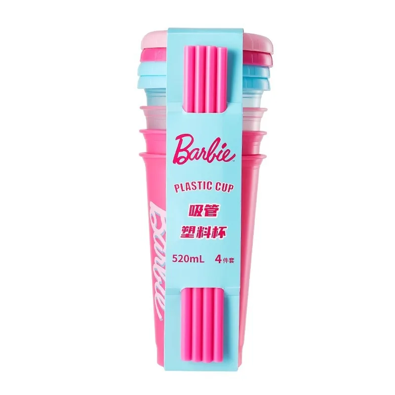 Populaire Nieuwe MINISO Barbie Sunshine Shine Serie Leuke Cartoon Home Pie Plastic Strobeker 520Ml 4-delige set Gemakkelijk te gebruiken Meisjesgeschenken