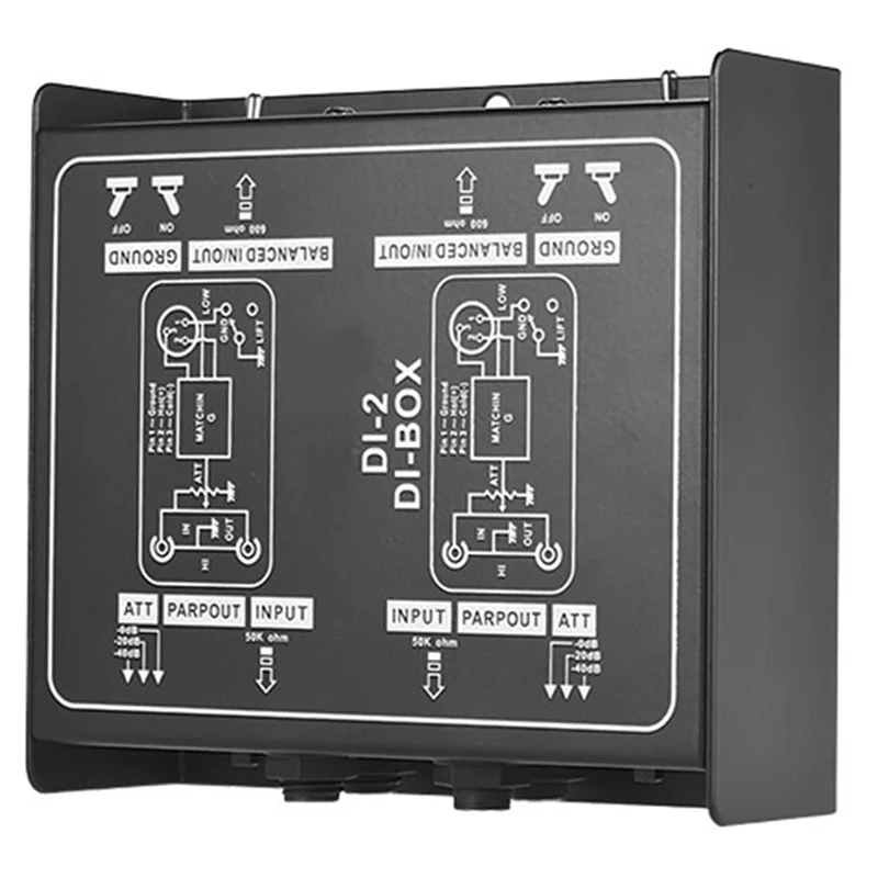 Caja de audio moldeada por inyección directa premium: cancelador de unidad DI pasiva con almohadilla de entrada para conexiones de guitarra y bajo