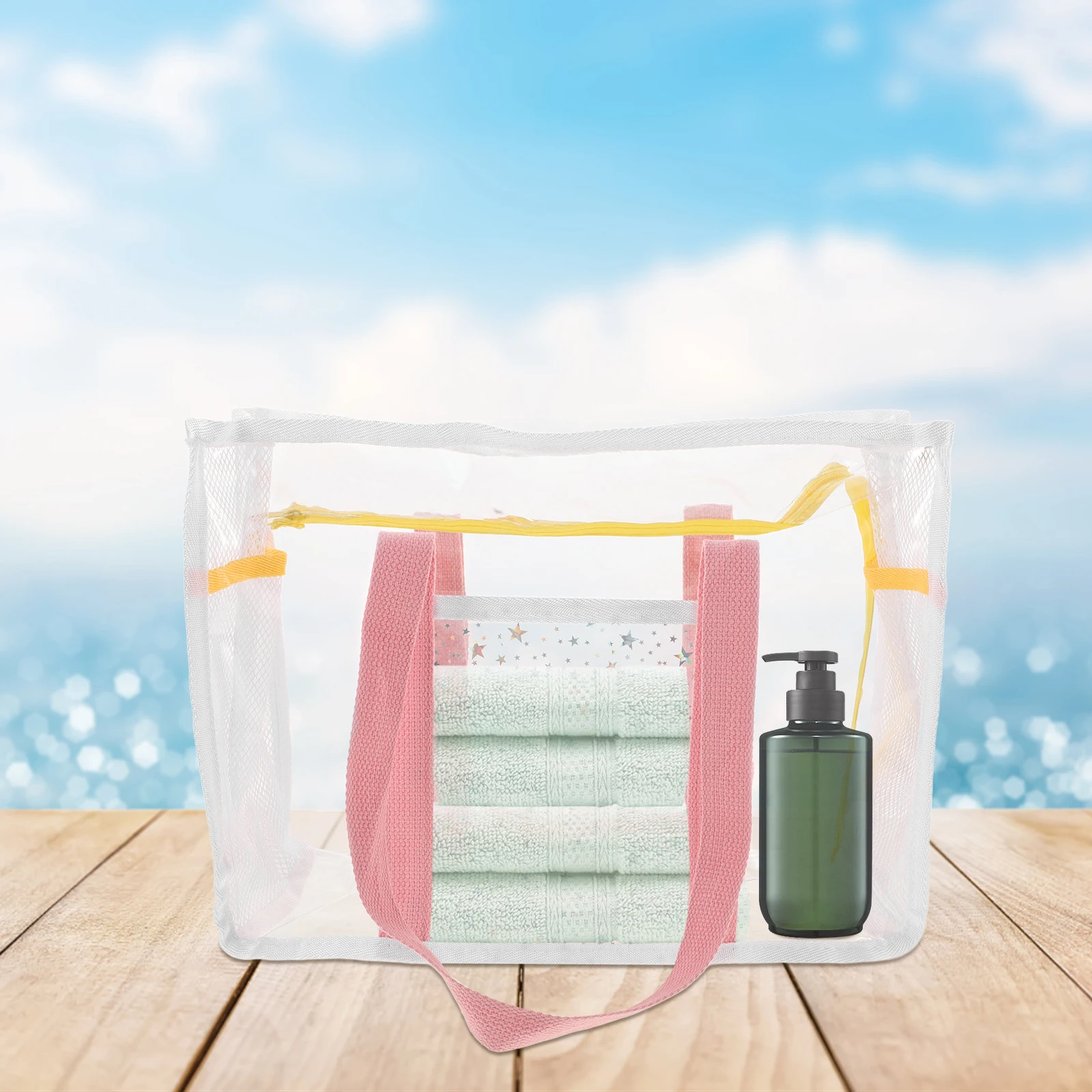 Bolsa de viaje impermeable transparente de PVC, bolso de playa de gran capacidad, bolsas de almacenamiento portátiles para natación al aire libre, bolsa con cremallera