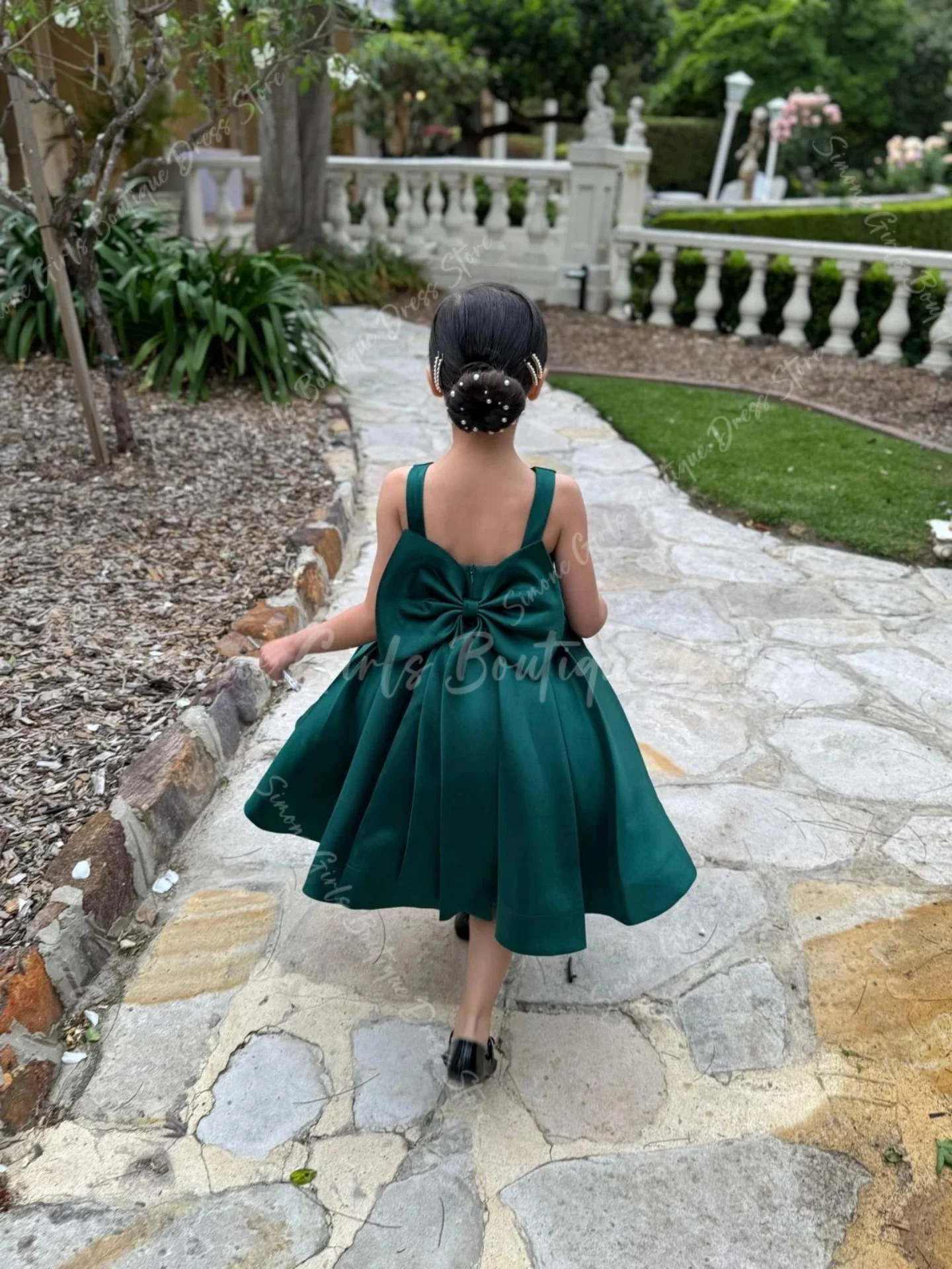 Robe de demoiselle d'honneur verte pour mariage, dos nu, longueur cheville, robe de première Communion avec nœud en Satin, robe de soirée personnalisée