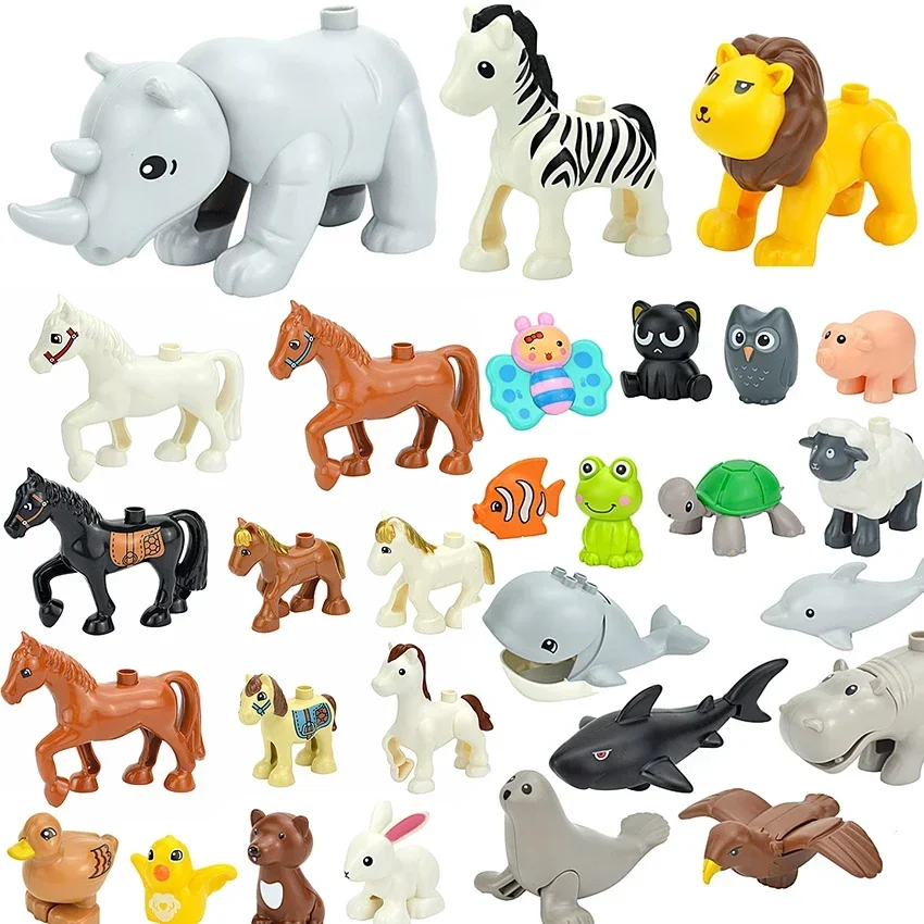 Big Size Animals Building Block Farm Accessories Dog Tiger Bear Rabbits Lion Pig Dinosaur Zoo Model Large Toy Compatible Duploes