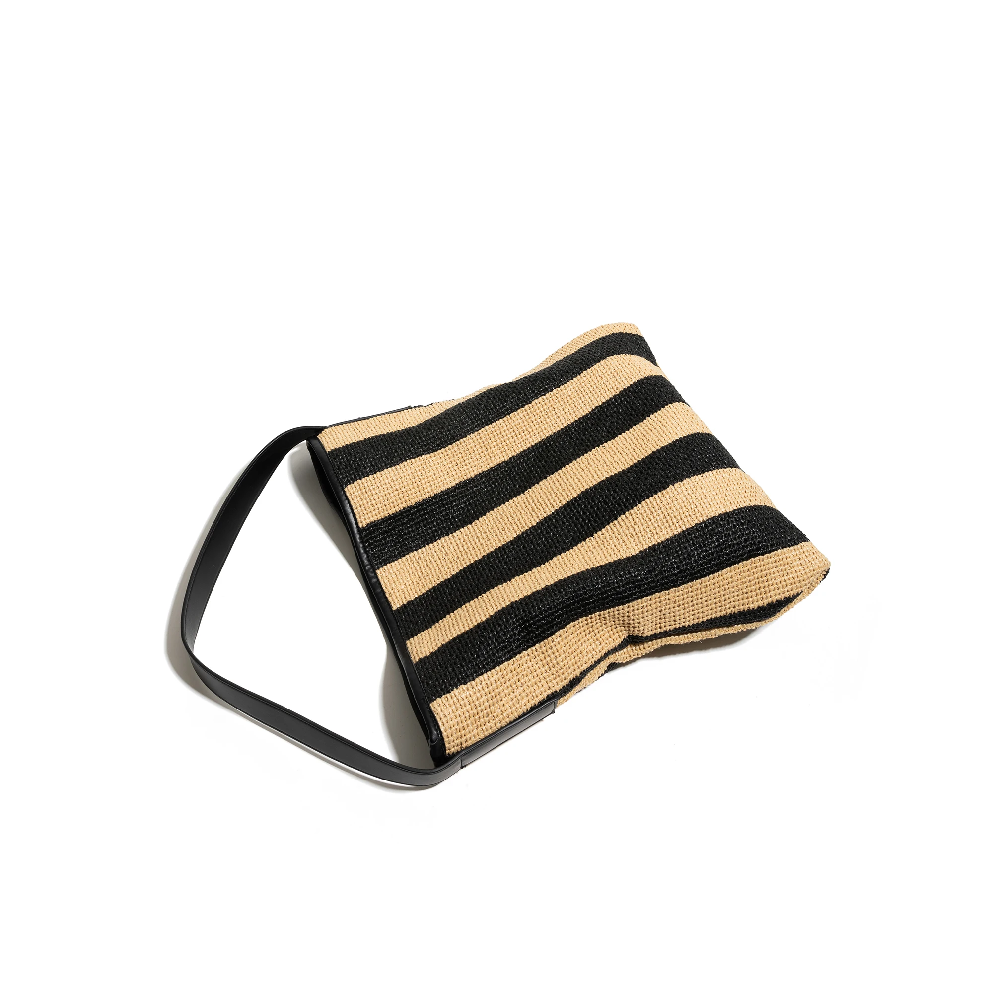 CKKUI Vintage Striped Handmade Hobo Bags, Soft Foldable Straw Tote Purse, Ladies Leather Handle Shoulder Bag for Summer Travel