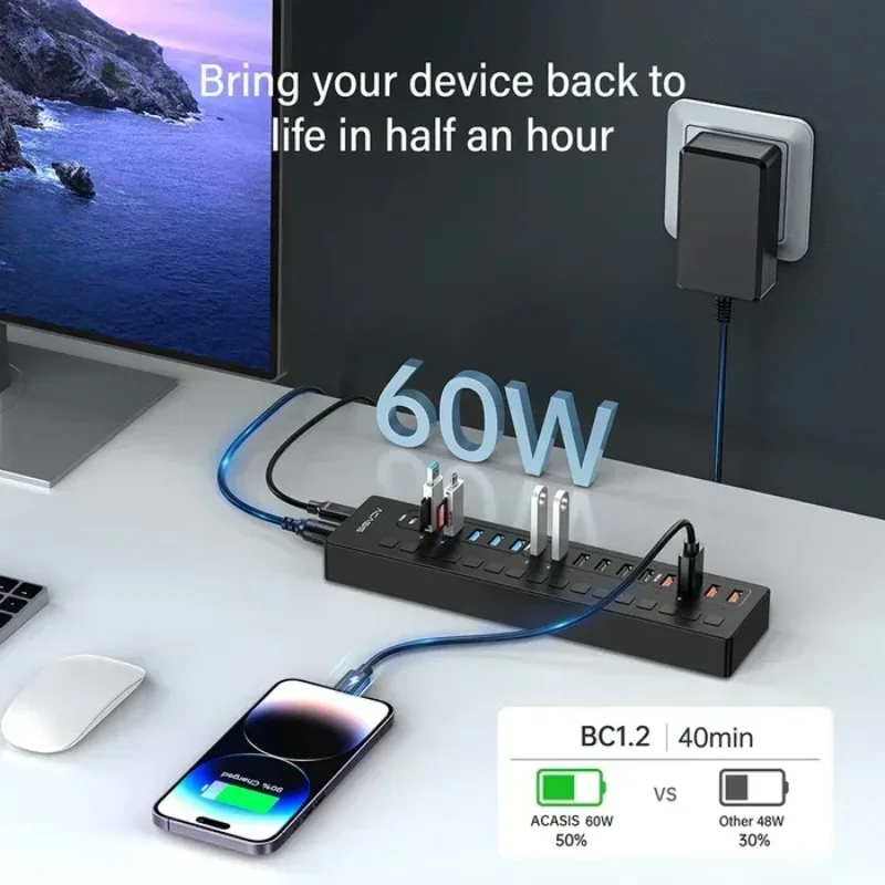 

Best ACASIS 16 Port USB-C Hub Splitter Powered Switch With 4 Smart Charging And 2 Port USB-C 3.0 And 4 Port USB-A 3.0