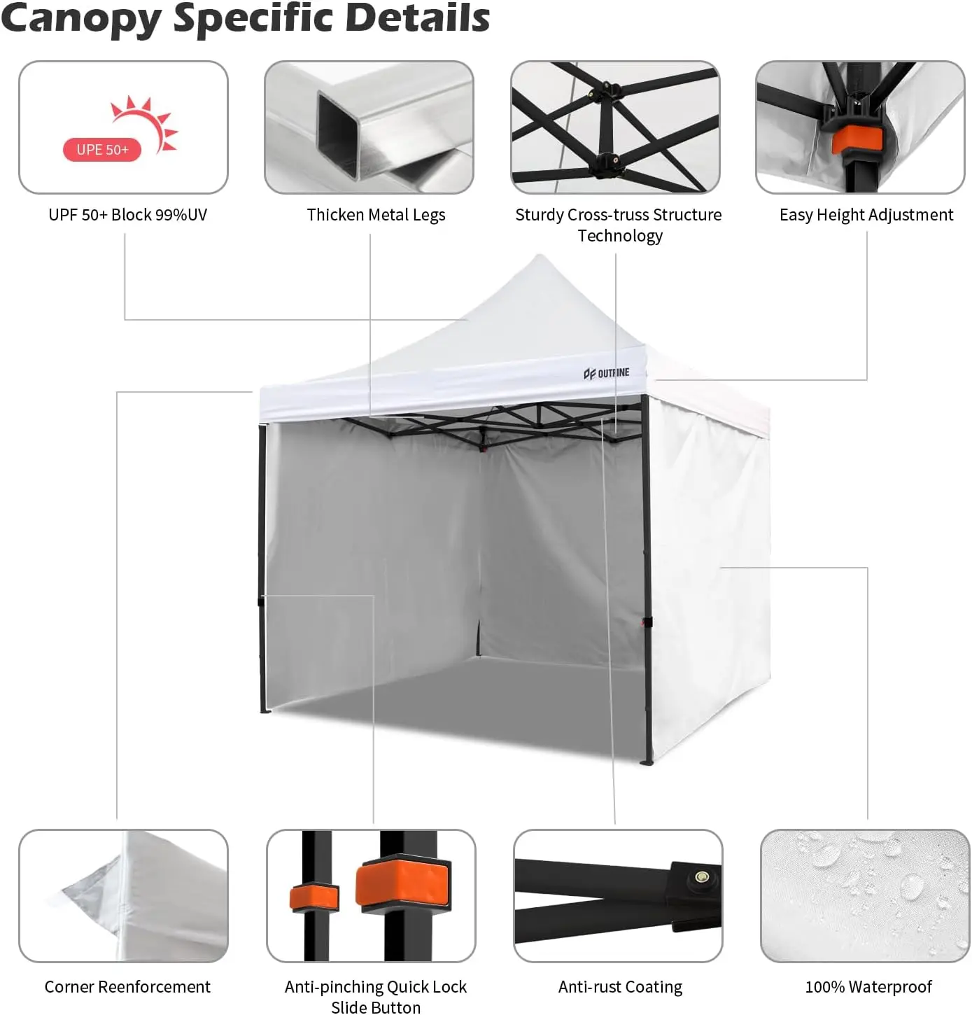 Heavy Duty Canopy 10x10 Pop Up Commercial Canopy Tent with 3 Side Walls Instant Shade, Bonus Upgrade Roller Bag, 4 Weight Bags,